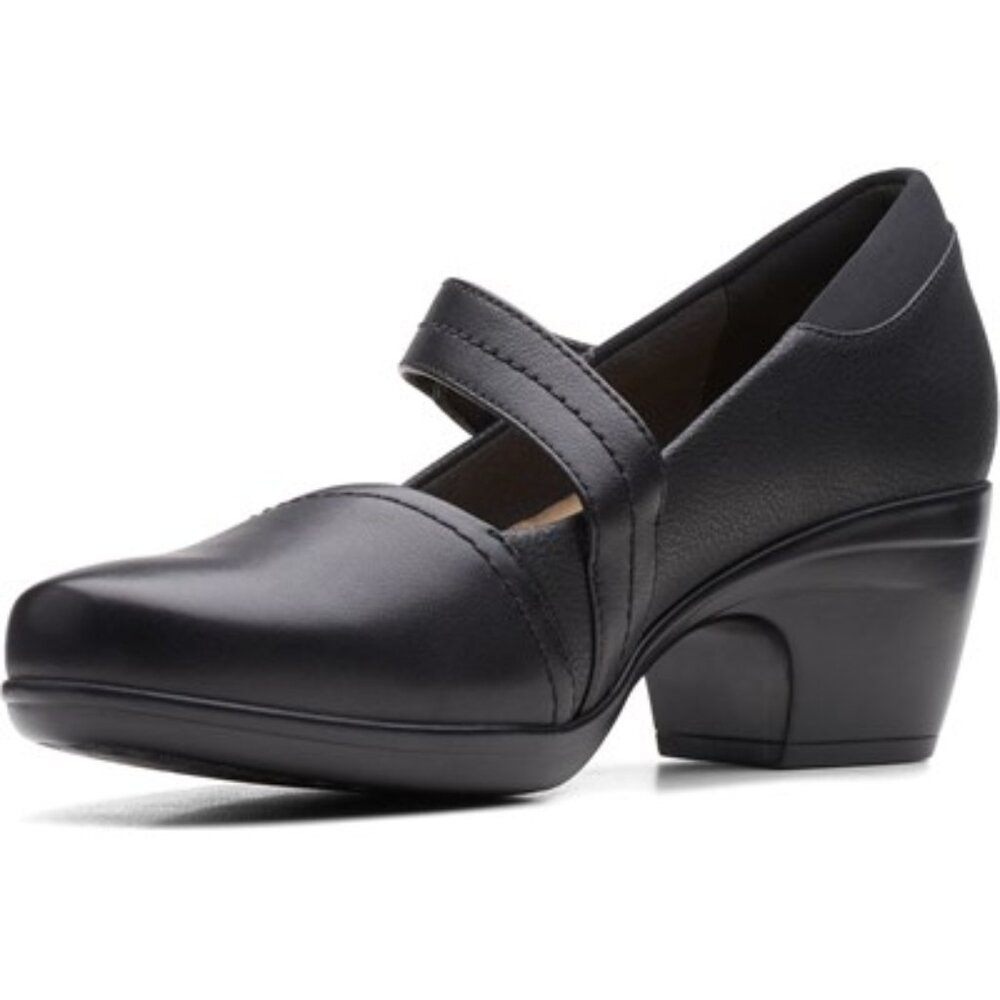 Clarks Emily Pearl Black Combi Leather‎ Mary Jane Pumps Heels 9.5 M 26162075